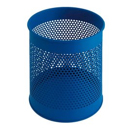 Blue Perforated Steel Waste Bin, 15 liters, Round, Height 320 mm