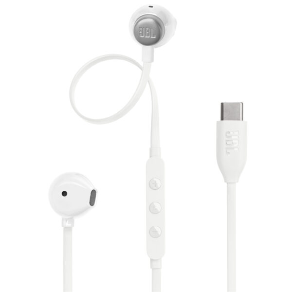 JBL Tune 305C USB-C Wired Hi-Res Earbuds - White with In-Line Microphone and 3-Button Remote - Comfortable Open Fit - Compatible with iPhone 15 & 16 Series, Samsung Galaxy S24...