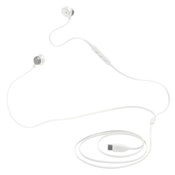 JBL Tune 305C USB-C Wired Hi-Res Earbuds - White with In-Line Microphone and 3-Button Remote - Comfortable Open Fit - Compatible with iPhone 15 & 16 Series, Samsung Galaxy S24...