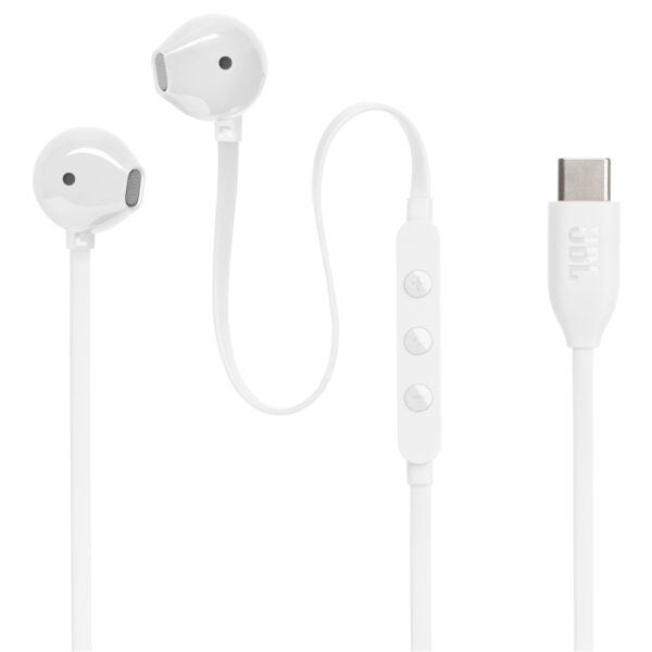 JBL Tune 305C USB-C Wired Hi-Res Earbuds - White with In-Line Microphone and 3-Button Remote - Comfortable Open Fit - Compatible with iPhone 15 & 16 Series, Samsung Galaxy S24...