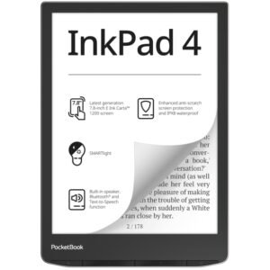 Pocketbook InkPad 4, 7.8-inch (19.8 cm) E Ink Carta Display, 1404 x 1872 Pixels, Supports Various Formats: ACSM, AZW, AZW3, CBR, CBZ, CHM, DOC, DOCX, DjVu, EPUB, EPUB DRM, FB2,...