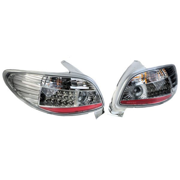 Clear Glass Chrome LED Taillights for Peugeot 206 Hatchback 3 & 5 Door Models 1998-2009