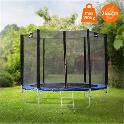 HAUKI Blue 244 cm Trampoline with Safety Net, Ladder, and Padded Poles - Supports Up to 150 kg