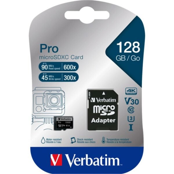 Verbatim PRO 128GB U3 Micro SDXC Card with SD Adapter Included