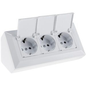 White 3-Outlet Power Strip 250V~/16A Surface Mount with Covers