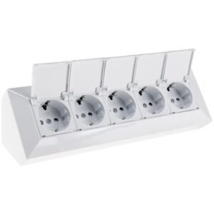 White 5-Socket Power Strip 250V~/16A for Surface Mounting with Covers